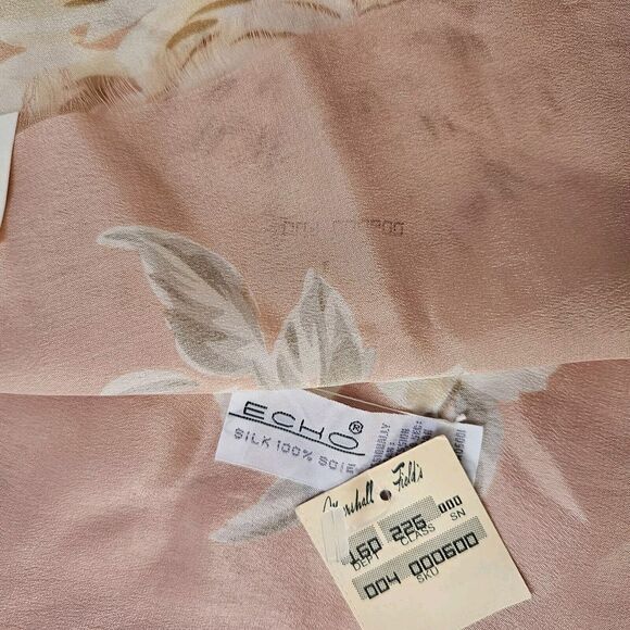 Vtg ECHO Pink Floral 100% Silk Scarf MARSHALL FIELDS tag NWT - Picture 6 of 6